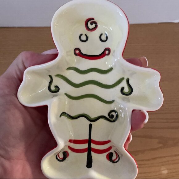 Ceramic Christmas Tree and Gingerbread Man Dishes Candy Serving Trinket Holiday - Picture 3 of 8